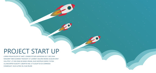 rocket  clouds business startup banner vector illustration background EPS10.