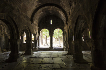 Fototapeta na wymiar Sanahin, Armenia, September 20, 2017: Medieval tombstones in the Sanahin monastery in Armenia