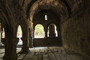 Obraz premium Sanahin, Armenia, September 20, 2017: Medieval tombstones in the Sanahin monastery in Armenia