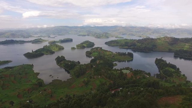 Aerial view of Lake Bunyonyi in Uganda
