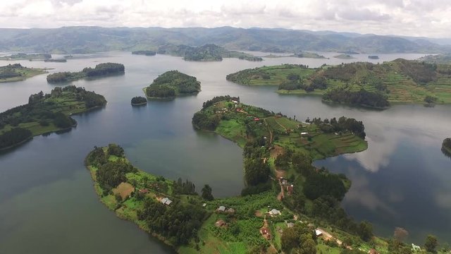 Aerial view of Lake Bunyonyi, Uganda