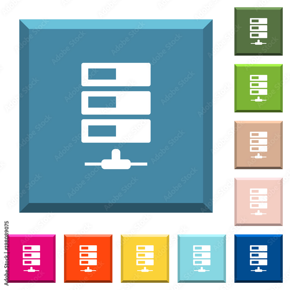 Poster data network white icons on edged square buttons