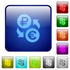 Ruble Euro money exchange color square buttons