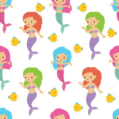 Fairytale cute mermaids sea underwater girls. Summer seamless vector pattern