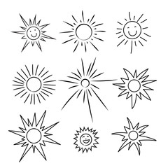 Sun sketch set. Hand drawn collection