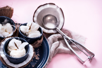 coconut ice cream on a pink background