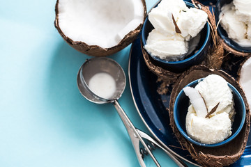 coconut ice cream on a blue background