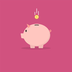Piggy bank with coin. Vector illustration in flat style