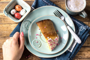 Easter composition with orthodox sweet bread, kulich and eggs