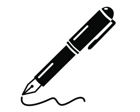writing pen simple clean black and white vector icon, concept of blogging, writing article, signing contract and documents, creative writing