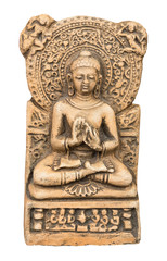 Sitting buddha figure meditating isolated on white