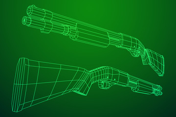 Shotgun rifle hunting carbine wireframe low poly mesh vector illustration
