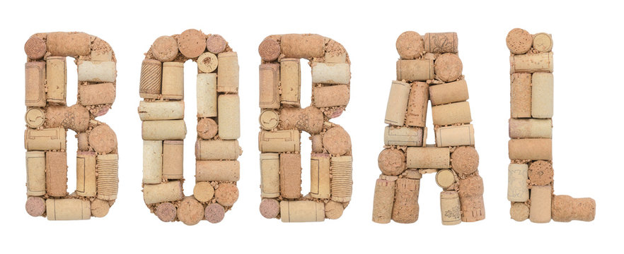 Grape variety Bobal  made of wine corks Isolated on white background