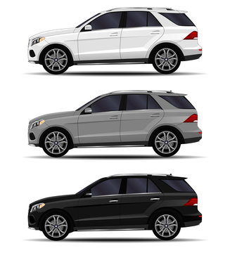 realistic SUV cars set. side view.
