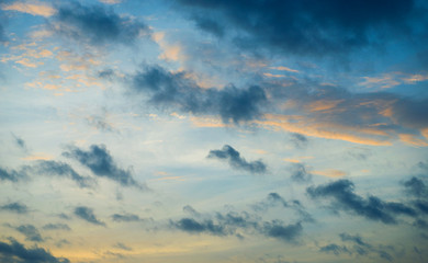 Beautiful clouds in a blue sky, top view.