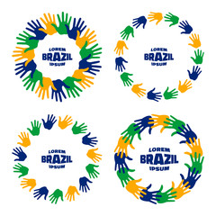 Fototapeta na wymiar Set of colorful hand print icons using Brazil flag colors. Vector Illustration