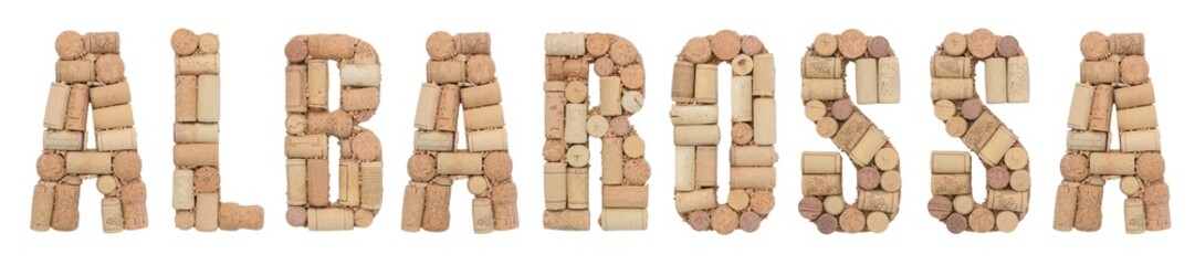 Grape variety Albarossa made of wine corks Isolated on white background