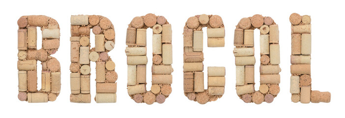 Grape variety Brocol made of wine corks Isolated on white background