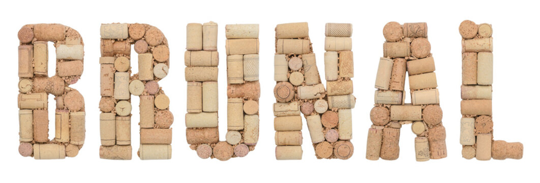 Grape variety Brunal made of wine corks Isolated on white background