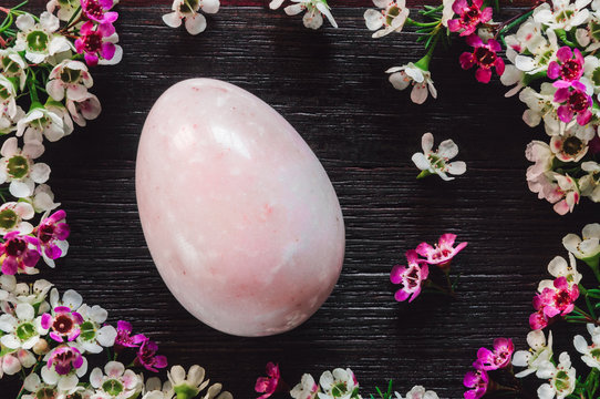 Pink Stone Egg with Waxflowers
