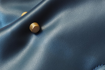 Detail of women's leather handbag of blue color, matte golden decor, texture © svetlanais