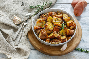 Baked potato slices with rosemary.