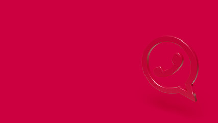 3D Icon of telephone isolated on a red background.