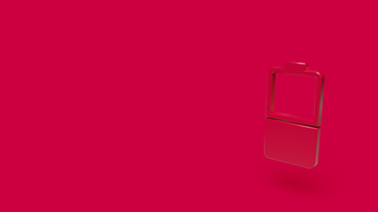 3D Icon of half full battery isolated on a red background.