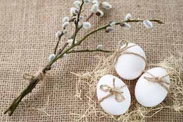 Festive background for Easter spring bouquet and eggs