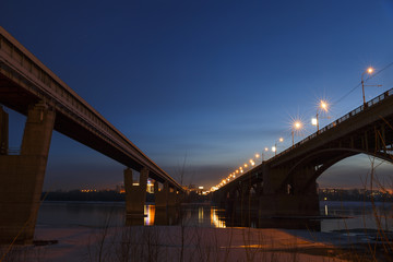 Fototapeta na wymiar Bridges of Novosibirsk. March 2018.