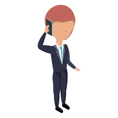 Fototapeta premium avatar businessman standing and talking on cellphone over white background, colorful design. vector illustration