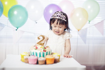 Fototapeta na wymiar Baby girl celebrate her second birthday