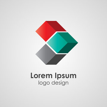 Geometric transport and delivery logo design with multicolor cubes in red, green and gray colors. Modern 3d style logotype.