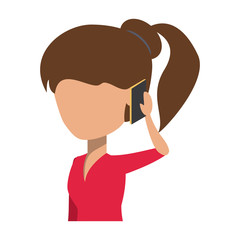 avatar Woman Talking on Cellphone over white background, colorful design. vector illustration