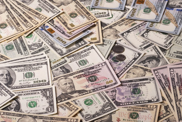 Dollar banknotes, coins