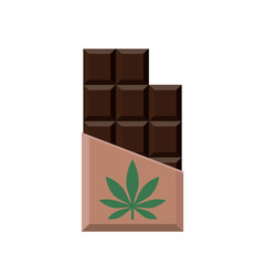 Chocolate Bar with marijuana leaf. Narcotic sweets. Isolated vector illustration on white background.