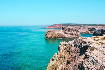 Rocks, sea and vegetation, Cabo da roca cape, Portugal.