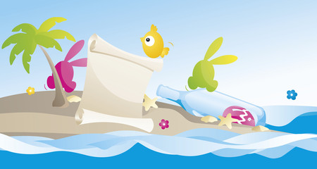 Happy Easter message on the island background greeting card