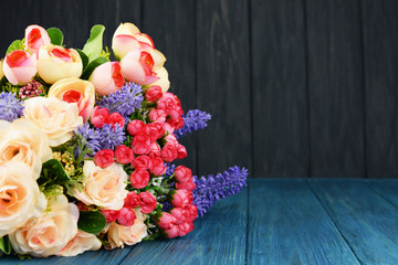 beautiful spring bouquet of flowers from roses and lavender