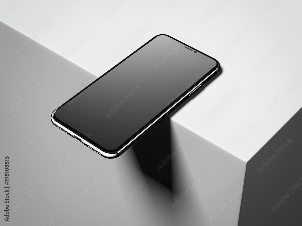 Poster dark smartphone on the box edge. 3d rendering