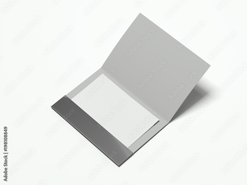 Poster opened silver leaflet with blank sheet. 3d rendering