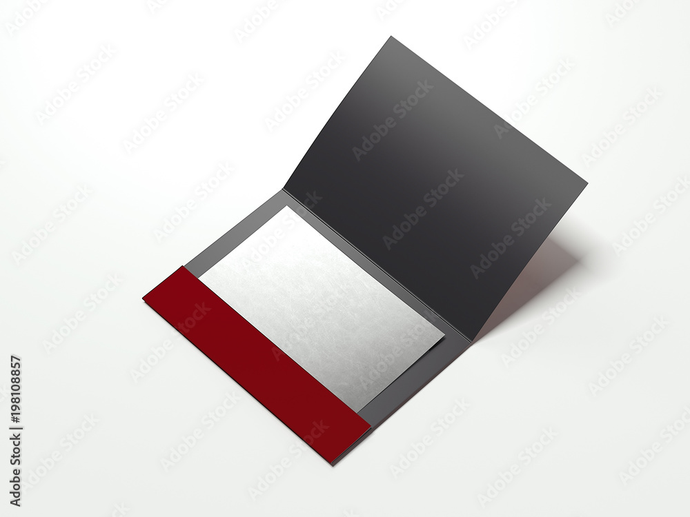 Poster opened red leaflet with blank sheet. 3d rendering
