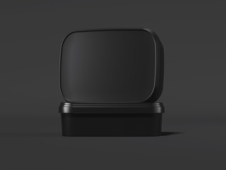 Two blank black plastic containers for food. 3d rendering