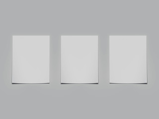 Three white paper sheets with shadows. 3d rendering
