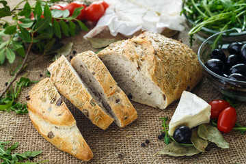 Olive bread with herbs and vegetables