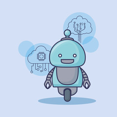 cartoon Robot with artificial intelligence related icons over background, colorful design vector illustration