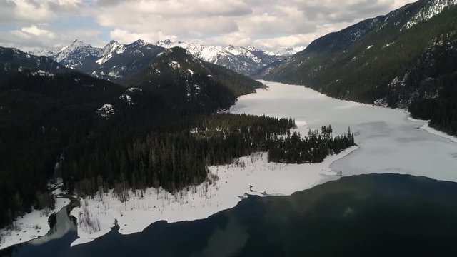 Half Frozen Alpine Lake Environment Helicopter Flight