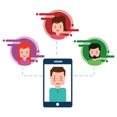 smartphone with man on display people round icons vector illustration
