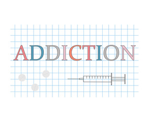 addiction word on checkered paper sheet- vector illustration