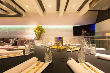 Interior of a new luxury restaurant in the evening